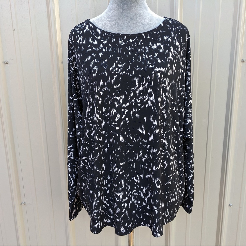 Sympli Go To Classic T Relax 14 Tunic Top 3/4 Dolman Sleeve Black Animal Print